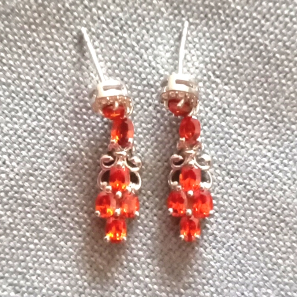 RATNAPURA HESSONITE GARNET, ZIRCON DANGLING FLORAL EARRINGS